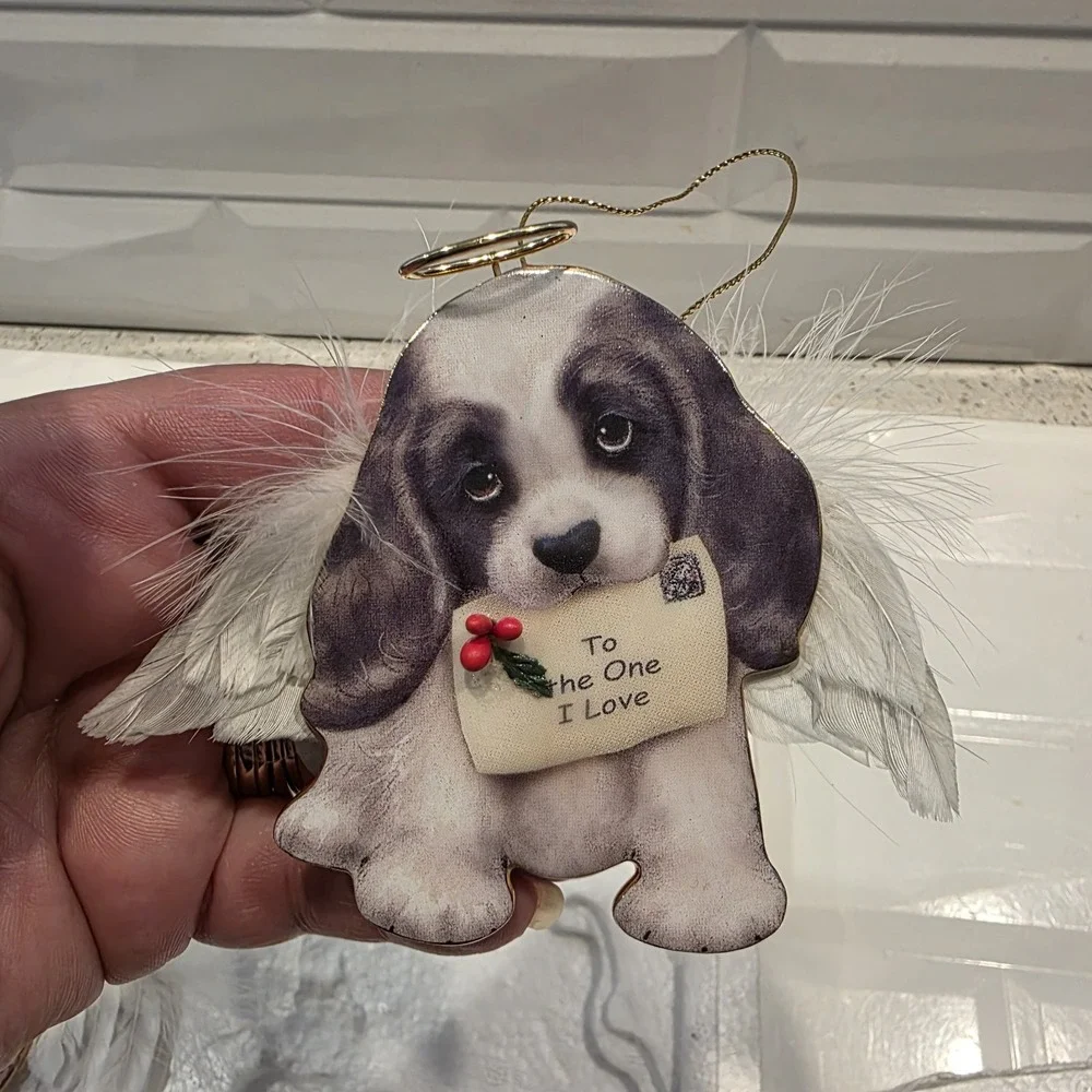 The Bradford Editions  Heavenly Waggn Tails Angel‎ Dog Porcelain Ornaments 4pc